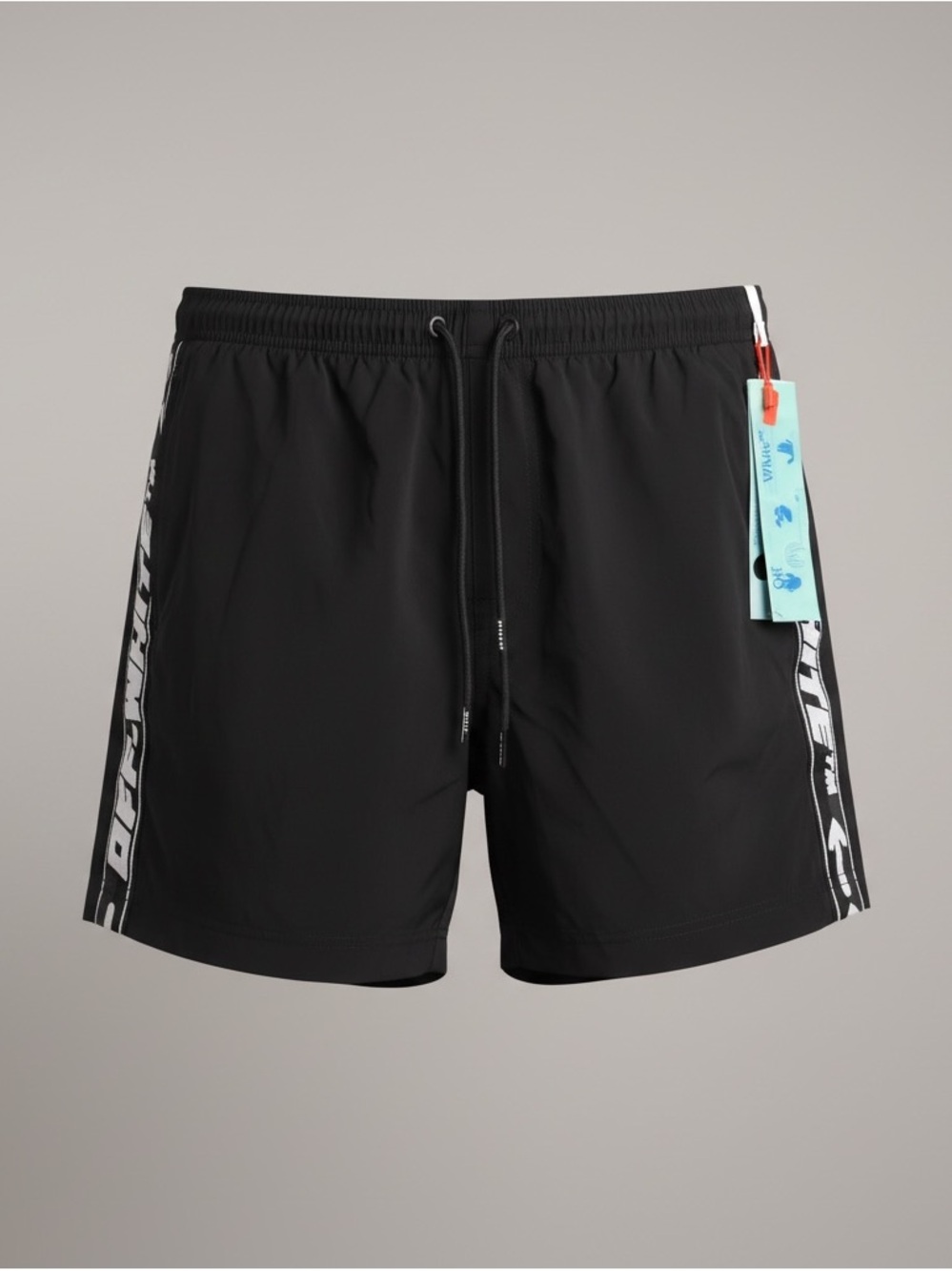 Off-White Black Swim Shorts with Branded Side Tape